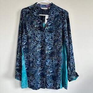 Soft Surroundings Women's Size SMALL Corales Tunic Caribbean Turquoise Batik NWT
